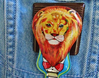 OOAK Vintage Lion Tin Whistle Pin