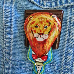 OOAK Vintage Lion Tin Whistle Pin