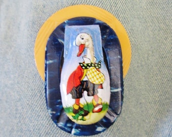 OOAK Nursery Rhyme Goose Tin Clicker Brooch