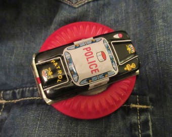 OOAK Vintage Tin Toy Police Car Brooch