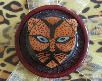 OOAK Jungle Cat Brooch made from Vintage Parts