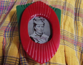 Vintage Photo of Woman and Bakelite Brooch