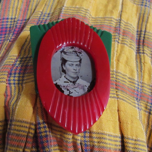 Vintage Photo of Woman and Bakelite Brooch