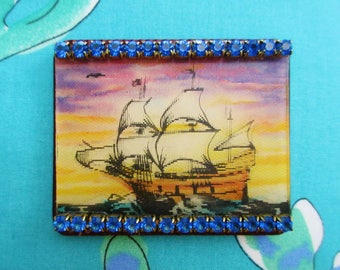 Vintage Lenticuar Sailing Ship One-of-a-kind Brooch