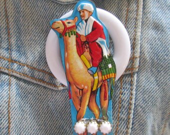 OOAK Tin Whistle Man on a Camel Brooch