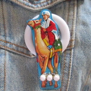 OOAK Tin Whistle Man on a Camel Brooch