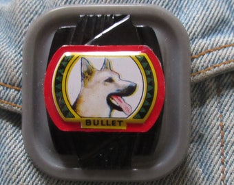 Roy Rogers' Bullet, the Wonder Dog- Tin Badge on Plastic Buckles One-of-a-kind Pin