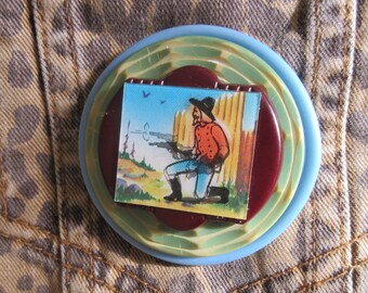 OOAK Cowboy Lenticular Pin made from Vintage Pieces