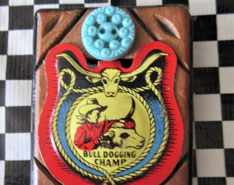 OOAK Vintage Western Brooch - "Bull Dogging Champ"