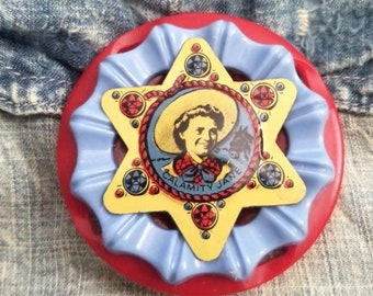Original Vintage "Calamity Jane" Tin Badge Brooch