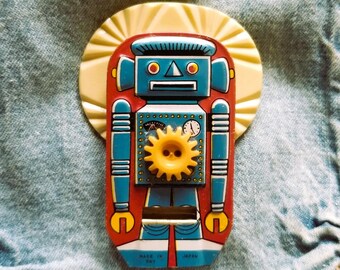 One-of-a-kind Vintage Robot Tin Whistle Pin