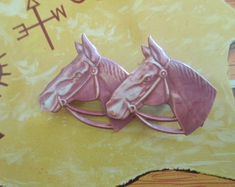Vintage Celluloid Double Horse Heads Pin