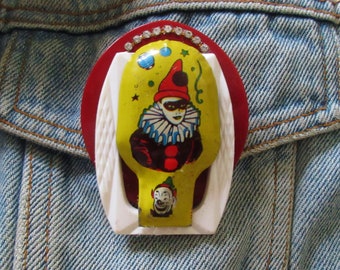 One-of-a-kind Pierrot Clown Brooch Made From Vintage Clicker and Plastic Buckles