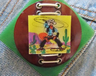 New! - OOAK Western Lenticular Brooch