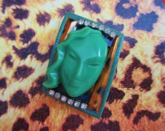 OOAK Deco Lady's Face Brooch