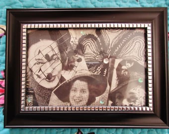 Original 4" x 6" collage - "Veiled Ladies (circa 1955)" -  Signed and Framed