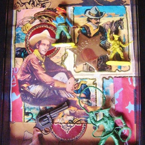 SALE! The "Best of the West" collage in 8" x 10" shadow box frame with vintage toy cowboys