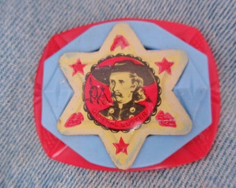 OOAK General Custer Vintage Tin Badge Brooch