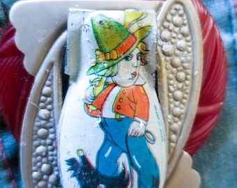 Vintage Boy with Dog Clicker Brooch - One-of-a-kind