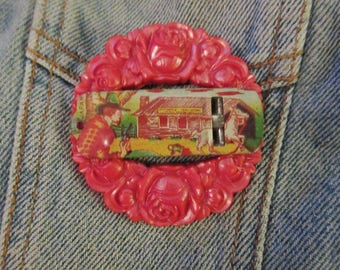OOAK Western House on the Prairie Tin Whistle Brooch