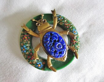 One-of-a-kind  Vintage Bug on Glass Buckle Brooch
