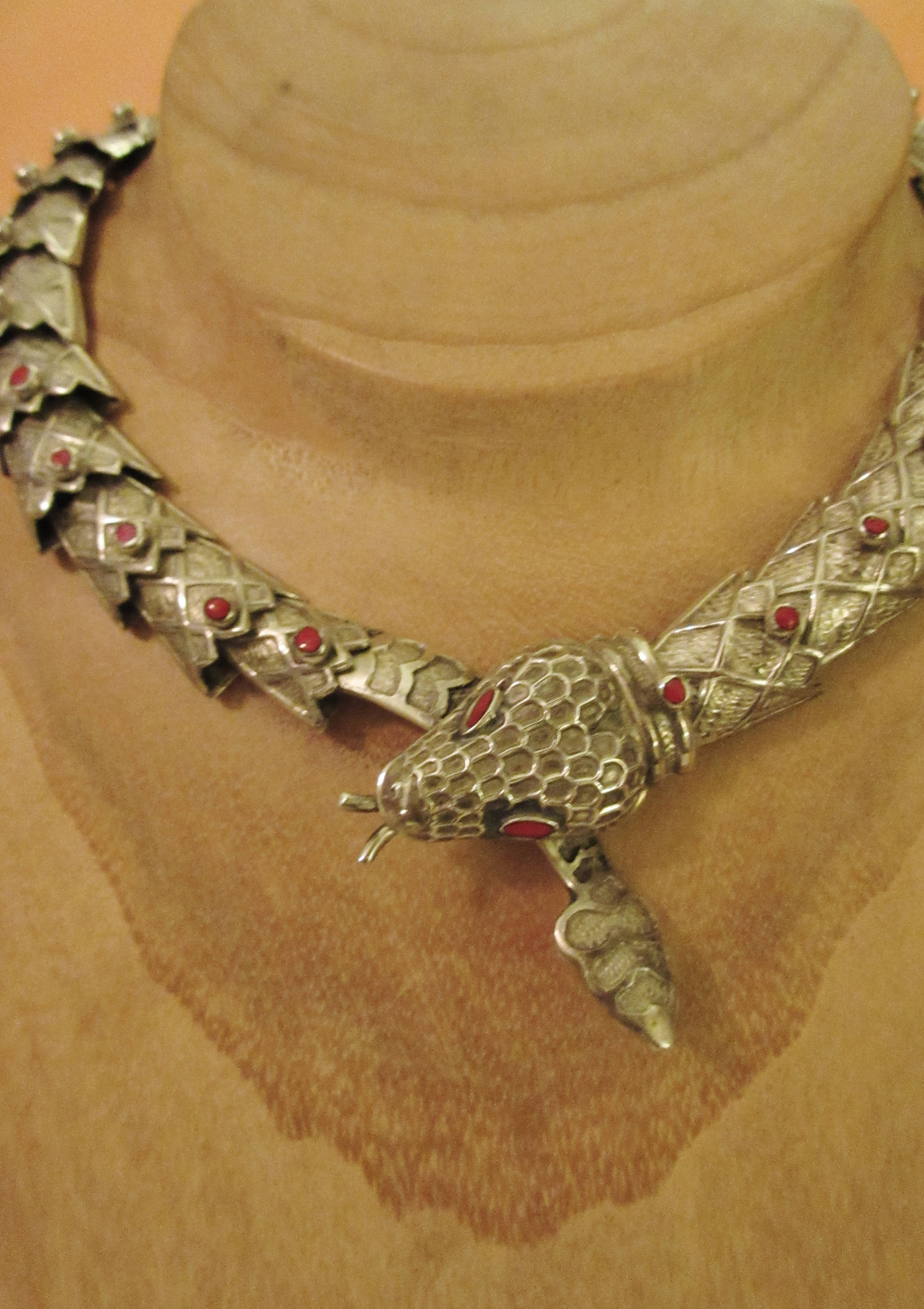 Vintage Sterling Silver and Enamel Snake Necklace Made in Mexico