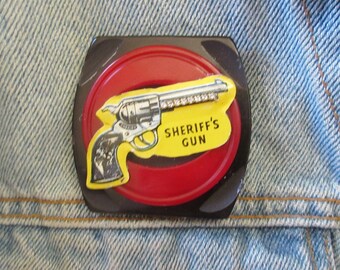 OOAK Vintage Tin "Sheriff's Gun" Brooch - Made from Old Post Cereal Western Badge