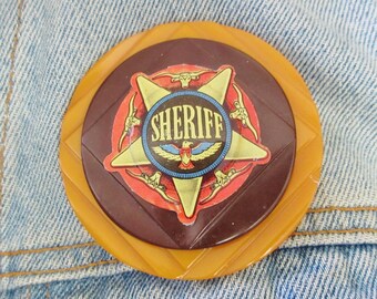 OOAK Large Bakelite and Tin Western Sheriff Badge Brooch