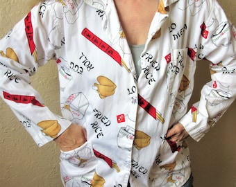 Vintage Chinese Take-out Food Woman's Top - Size M