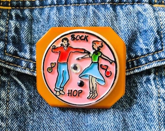 OOAK Vintage Plastic "Sock Hop" Brooch