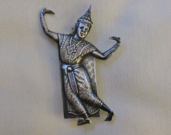 Vintage Sterling Silver Dancer Brooch from Siam