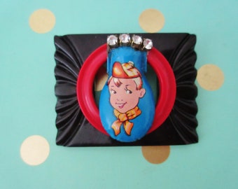 OOAK Vintage Tin Clicker "Little Boy" Brooch