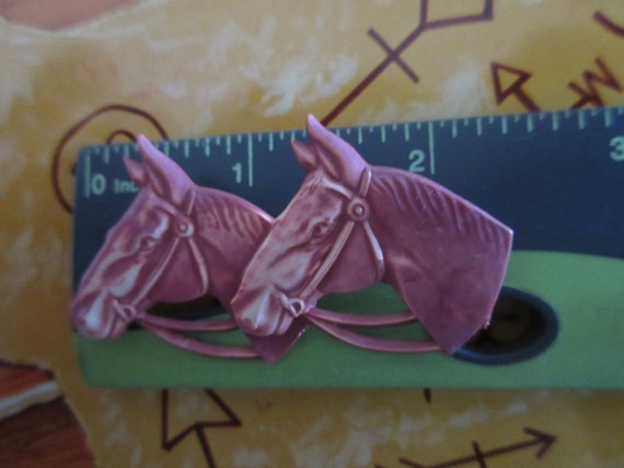 Vintage Celluloid Double Horse Heads Pin - image 4