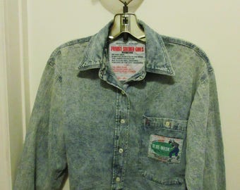 Vintage JEANJER Cropped Denim Long Sleeve Button Down "Blue Wash" Denim Shirt M