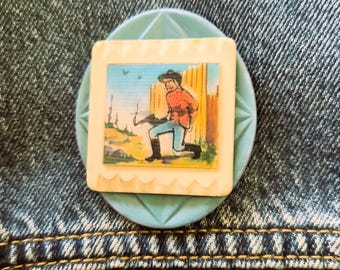 OOAK Vintage Lenticular Western Brooch