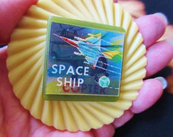 OOAK Space Ship/Copter Vehicular Lenticular Pin