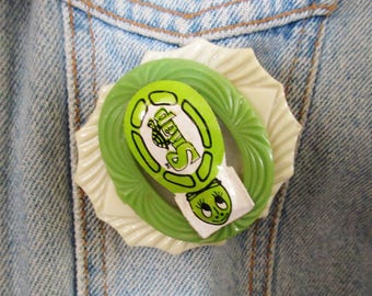 OOAK Vintage Tin Turtle Clicker Brooch
