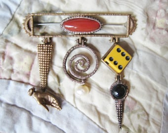 Vintage Ricky Boscarino "LUNA PARC" Brooch with Handmade Charms