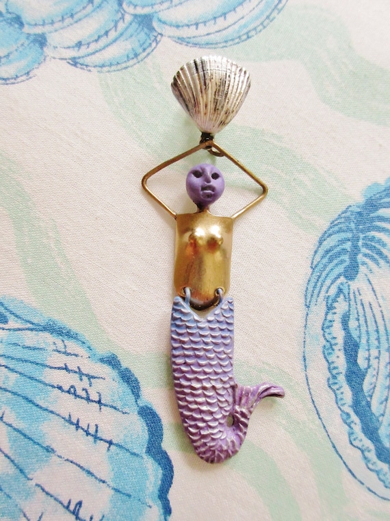 Vintage Handmade Mermaid Pin - image 1