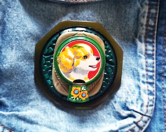 Vintage Tin Whistle of Dog Brooch