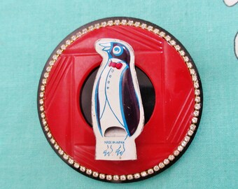 OOAK Vintage Penguin Tin Whistle Brooch