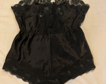 vintage 80s barbizon satin remarque lace trim v neck elastic waist back adjustable strap crotch snap teddy made in usa