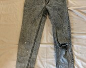 Women 39 s 1990s 1980s Vintage Distressed Jordache Acid Wash Light Blue High Rise High Waist Tapered Legs with Zipper Denim Jeans XSmall