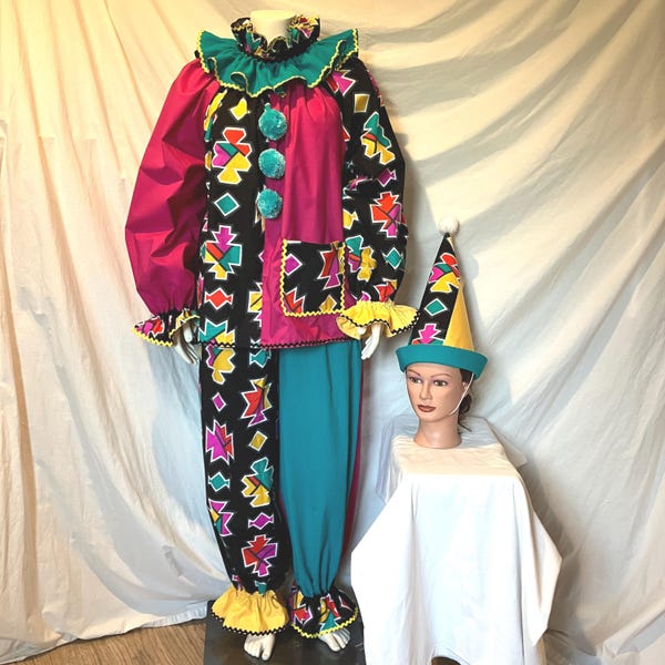 Handmade Multi Color Clown 2 Piece Costume: Cosplay Circus Whimsical Freak Show M/LG/XL #657