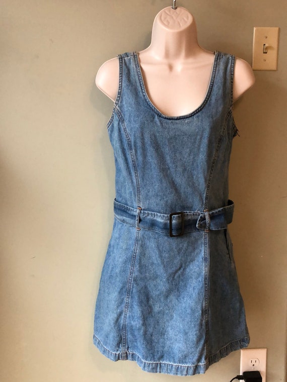 1990s Sleeveless Summer Denim Skort Shorts Romper… - image 1