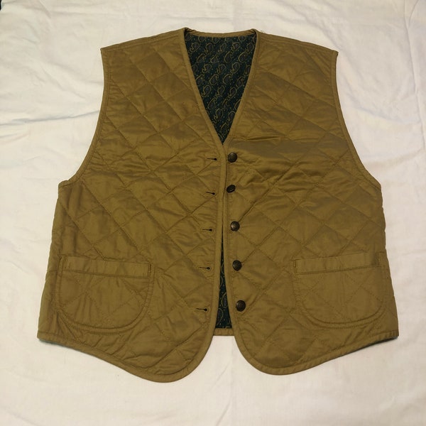 Vintage Reversible Quilted Vest Brown and Teal Paisley Corduroy Pockets Small Medium