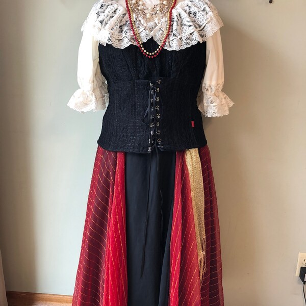 Women's Plus Size Red and Black Halloween Mardi Gras Pirate, Fortune Teller, Cosplay, Pagan SCA, Medieval Woman's Costume  XXL  2X 3X  #315