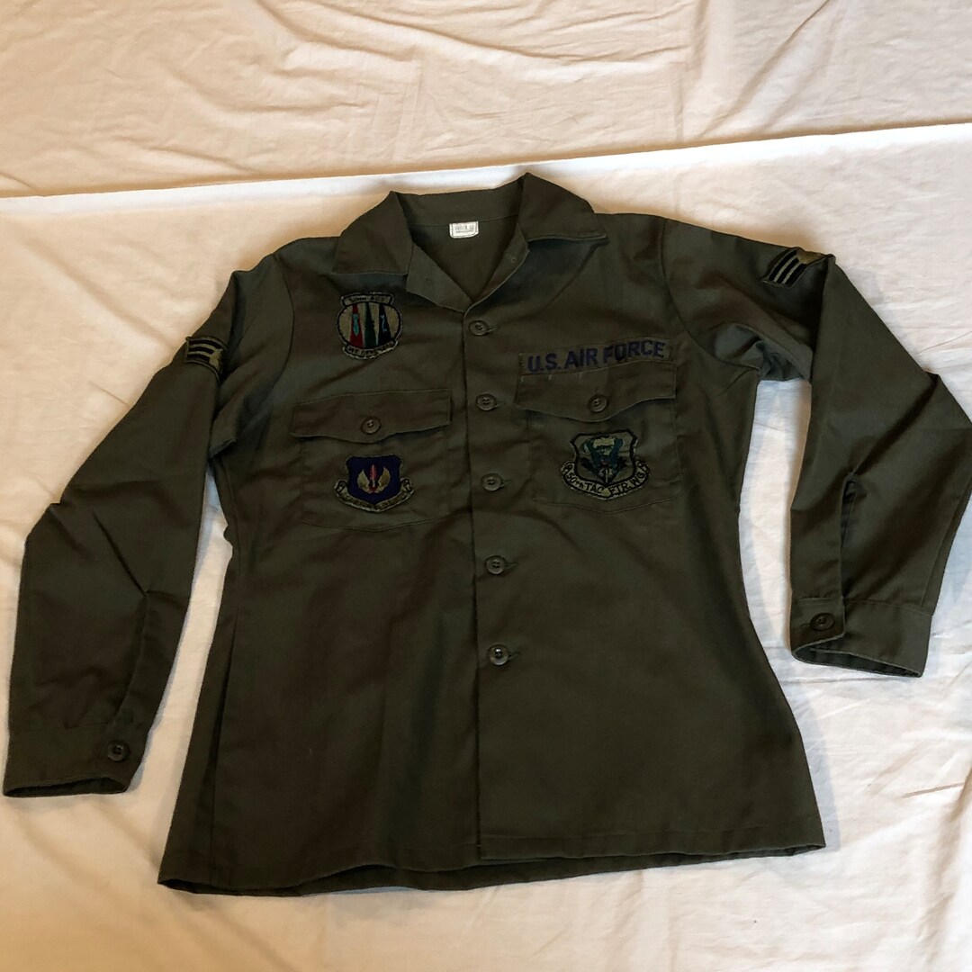 Vintage Military Olive Green Utility Shirt Jacket 50/50 Cotton