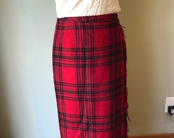 Eddie Bauer Red and Black Plaid Wool Blend Blanket Skirt Wrap Maxi Skirt Winter Wool Blend Skirt Medium Large