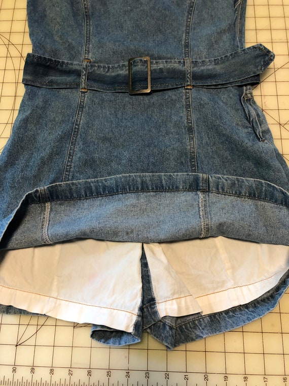 1990s Sleeveless Summer Denim Skort Shorts Romper… - image 5